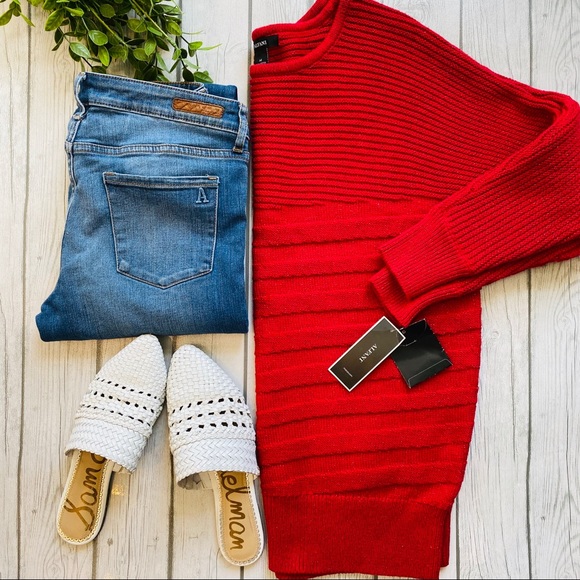 Alfani Metallic Red Ribbed Metallic Knit Sweater - Picture 2 of 5